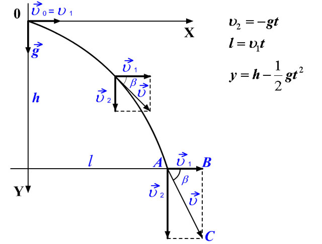 Координаты тела, брошенного горизонтально